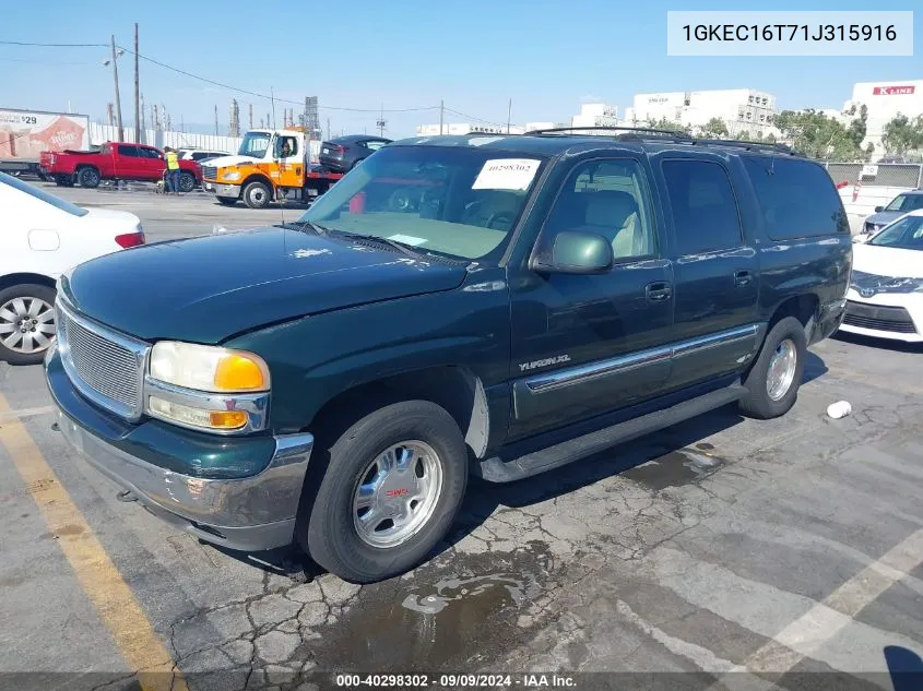 2001 GMC Yukon Xl 1500 Sle/Slt VIN: 1GKEC16T71J315916 Lot: 40298302