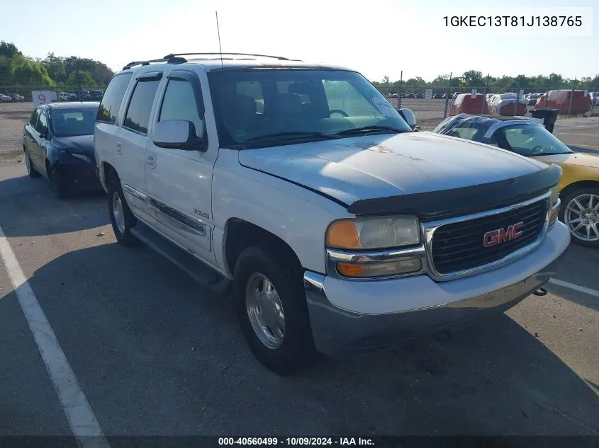 2001 GMC Yukon Slt VIN: 1GKEC13T81J138765 Lot: 40560499