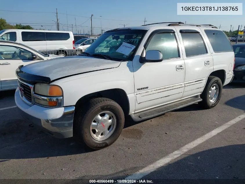 2001 GMC Yukon Slt VIN: 1GKEC13T81J138765 Lot: 40560499