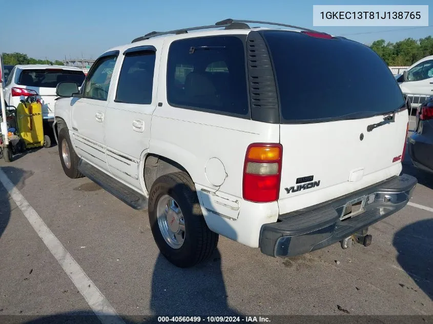 2001 GMC Yukon Slt VIN: 1GKEC13T81J138765 Lot: 40560499