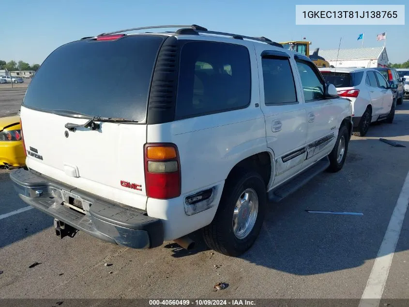 2001 GMC Yukon Slt VIN: 1GKEC13T81J138765 Lot: 40560499