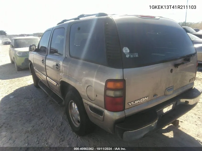 2001 GMC Yukon Slt VIN: 1GKEK13T41R211103 Lot: 40563362