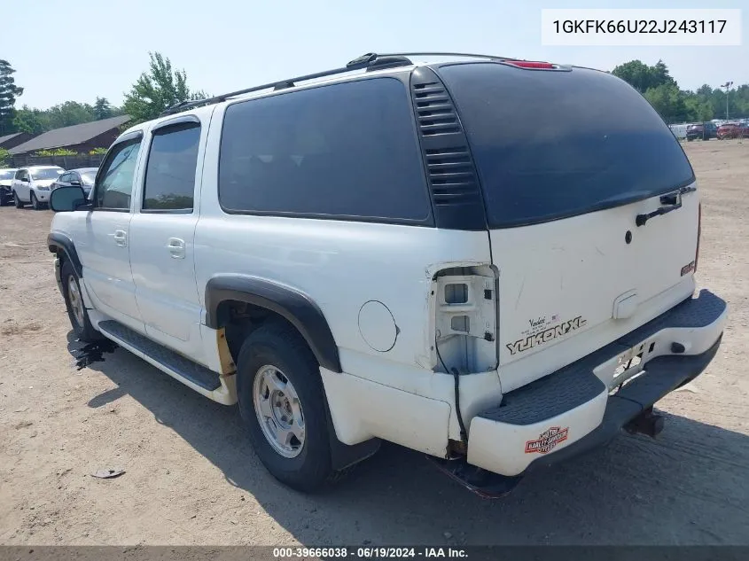 2002 GMC Yukon Xl 1500 Denali VIN: 1GKFK66U22J243117 Lot: 39666038