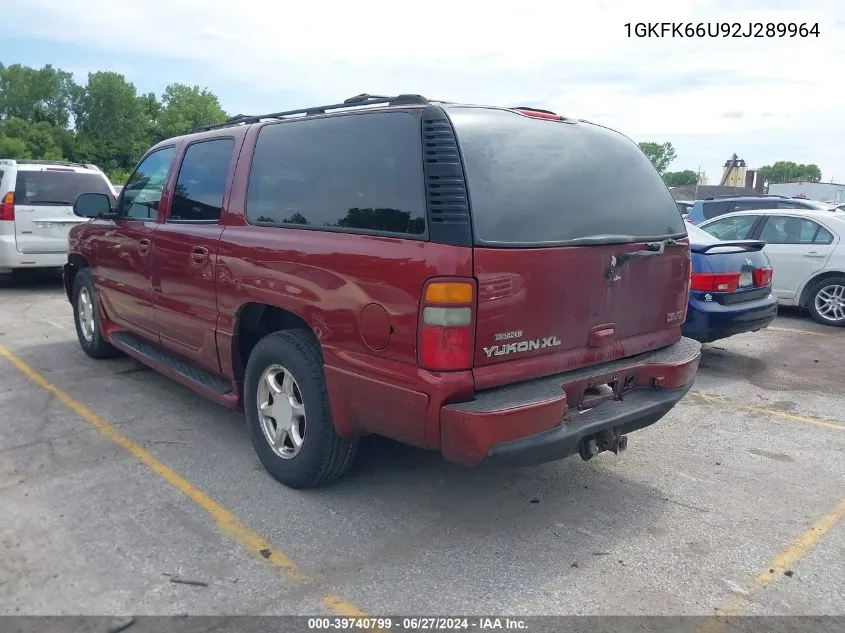 2002 GMC Yukon Xl 1500 Denali VIN: 1GKFK66U92J289964 Lot: 39740799