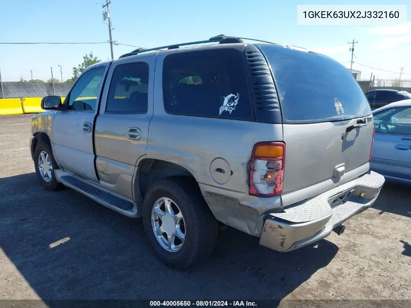 2002 GMC Yukon Denali VIN: 1GKEK63UX2J332160 Lot: 40005650