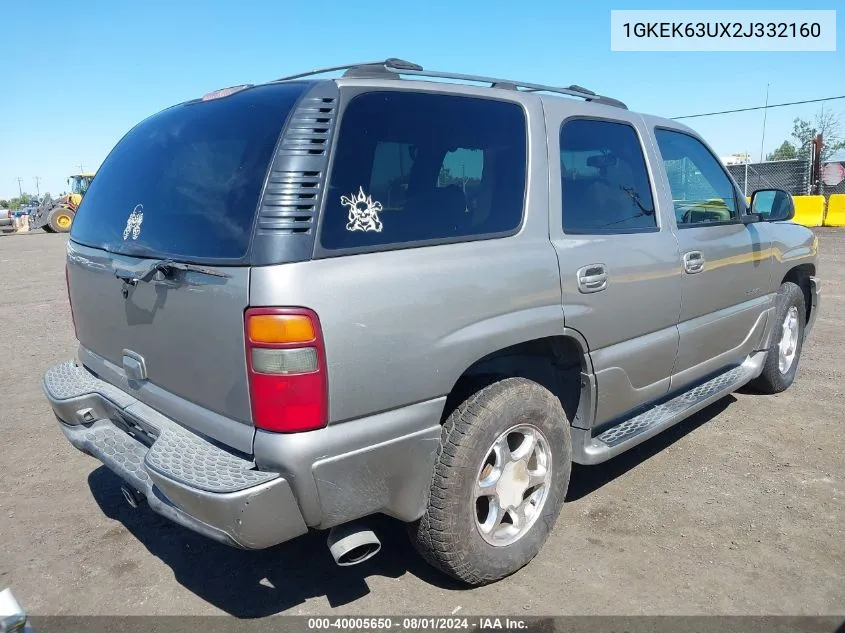 2002 GMC Yukon Denali VIN: 1GKEK63UX2J332160 Lot: 40005650