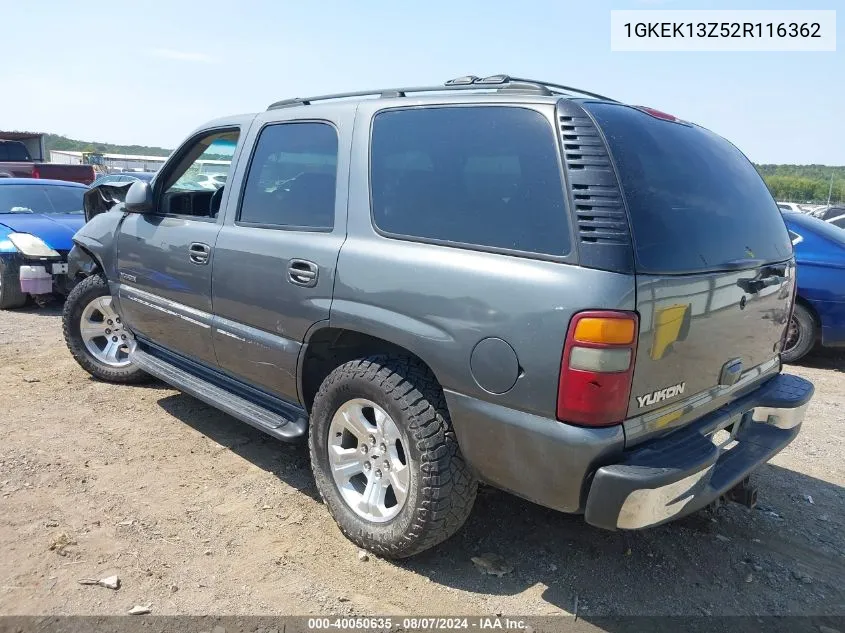 2002 GMC Yukon Slt VIN: 1GKEK13Z52R116362 Lot: 40050635