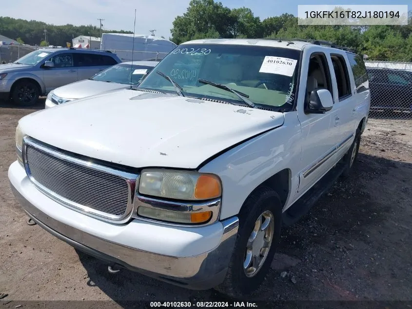 2002 GMC Yukon Xl 1500 Slt VIN: 1GKFK16T82J180194 Lot: 40102630