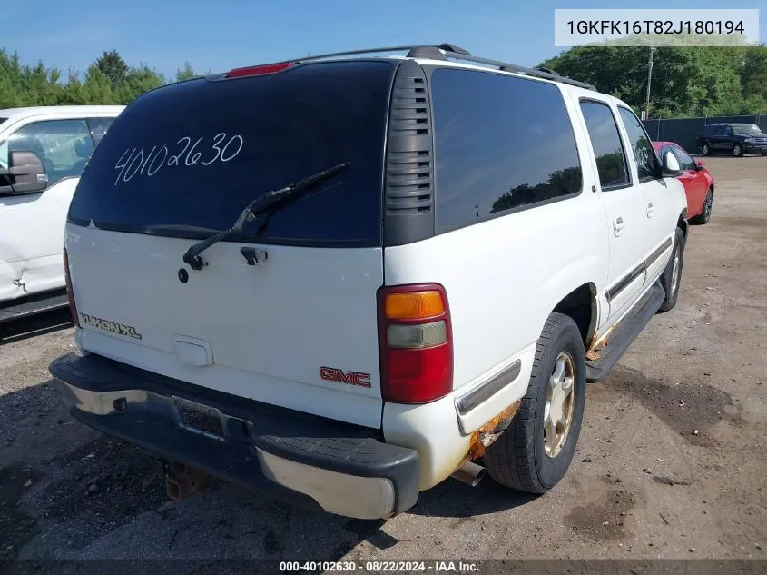 2002 GMC Yukon Xl 1500 Slt VIN: 1GKFK16T82J180194 Lot: 40102630