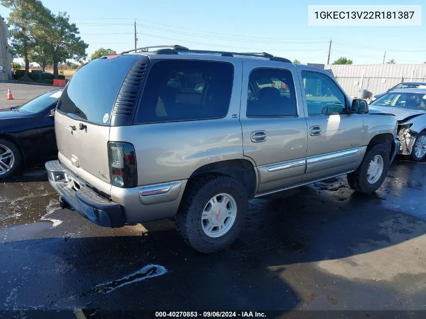 2002 GMC Yukon Sle VIN: 1GKEC13V22R181387 Lot: 40270853