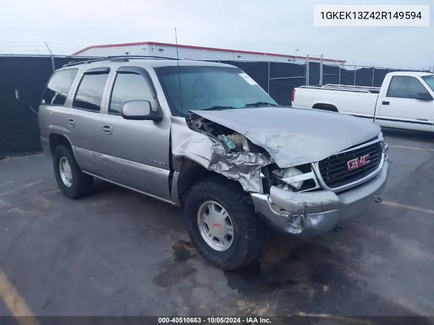 2002 GMC Yukon Slt VIN: 1GKEK13Z42R149594 Lot: 40510663