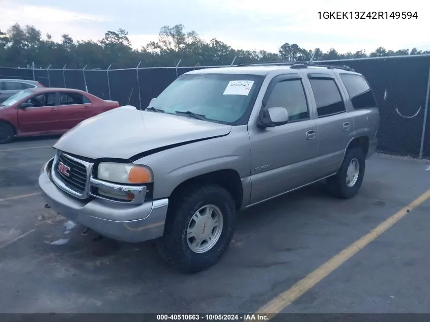 2002 GMC Yukon Slt VIN: 1GKEK13Z42R149594 Lot: 40510663