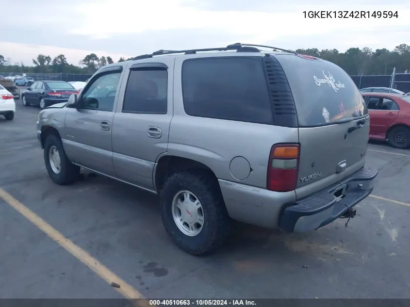 2002 GMC Yukon Slt VIN: 1GKEK13Z42R149594 Lot: 40510663