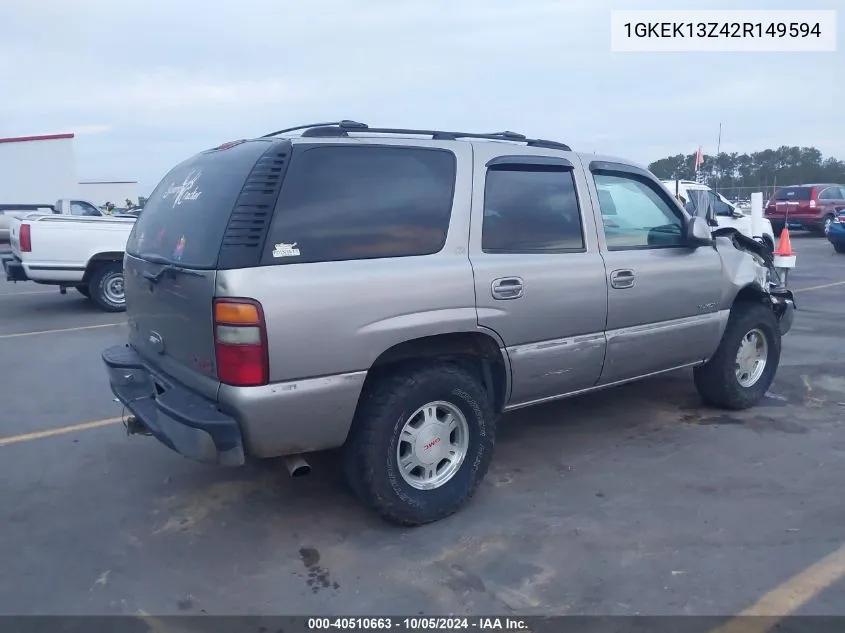 2002 GMC Yukon Slt VIN: 1GKEK13Z42R149594 Lot: 40510663