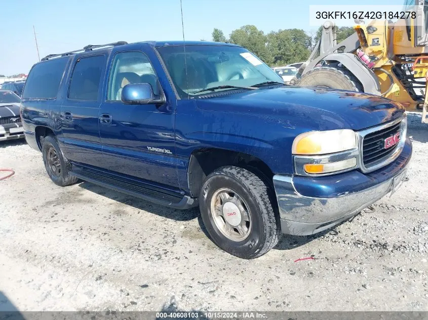 2002 GMC Yukon Xl 1500 Slt VIN: 3GKFK16Z42G184278 Lot: 40608103