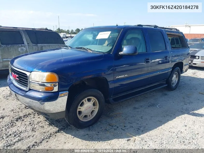 2002 GMC Yukon Xl 1500 Slt VIN: 3GKFK16Z42G184278 Lot: 40608103