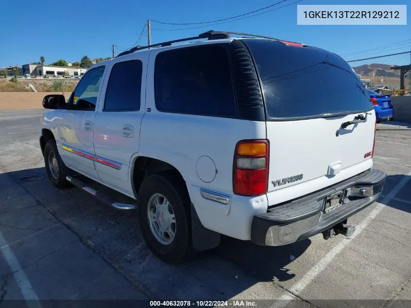 2002 GMC Yukon Slt VIN: 1GKEK13T22R129212 Lot: 40632078