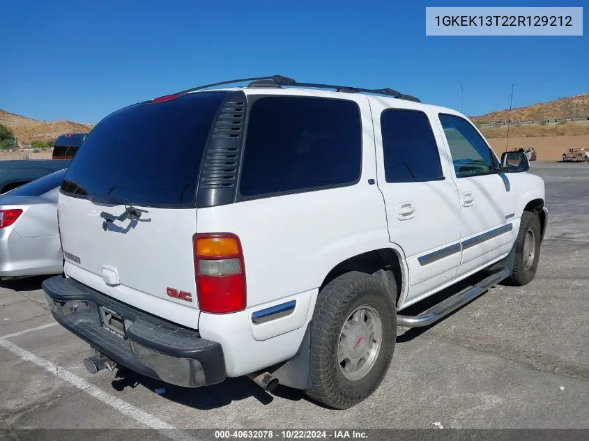 2002 GMC Yukon Slt VIN: 1GKEK13T22R129212 Lot: 40632078