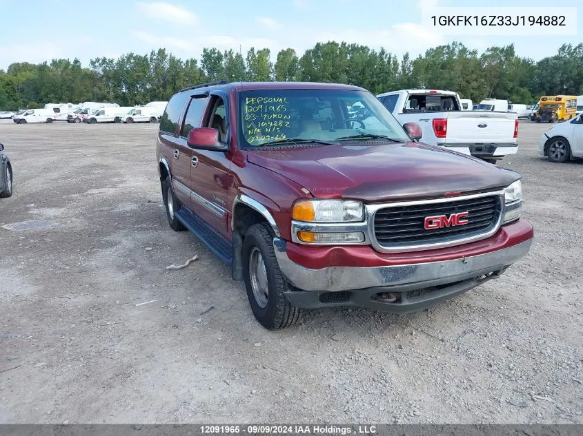 2003 GMC Yukon Xl K1500 VIN: 1GKFK16Z33J194882 Lot: 12091965