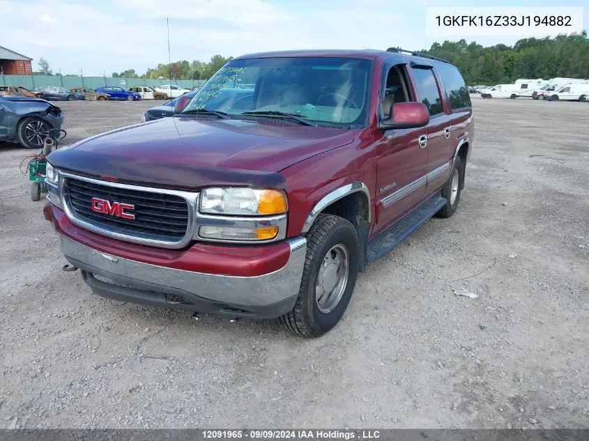 2003 GMC Yukon Xl K1500 VIN: 1GKFK16Z33J194882 Lot: 12091965