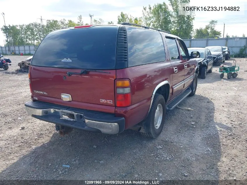 2003 GMC Yukon Xl K1500 VIN: 1GKFK16Z33J194882 Lot: 12091965