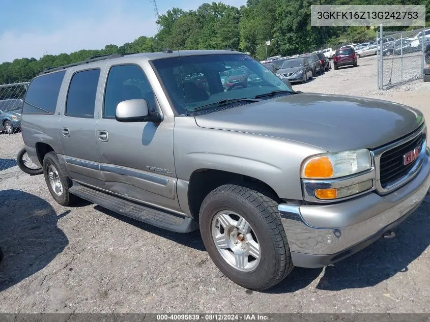 2003 GMC Yukon Xl 1500 Slt VIN: 3GKFK16Z13G242753 Lot: 40095839