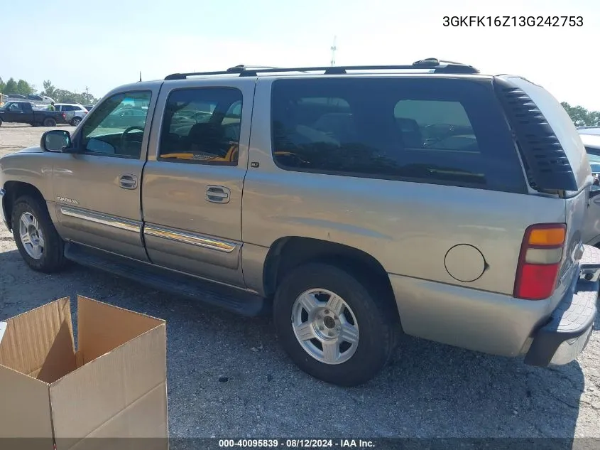 2003 GMC Yukon Xl 1500 Slt VIN: 3GKFK16Z13G242753 Lot: 40095839