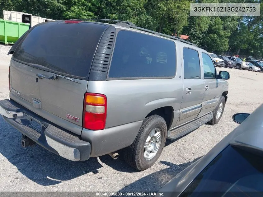 2003 GMC Yukon Xl 1500 Slt VIN: 3GKFK16Z13G242753 Lot: 40095839