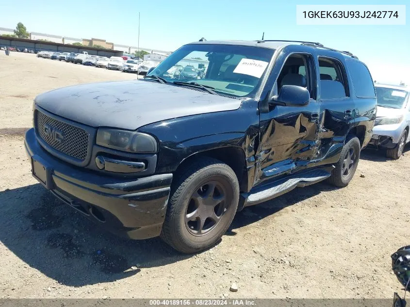 2003 GMC Yukon Denali VIN: 1GKEK63U93J242774 Lot: 40189156