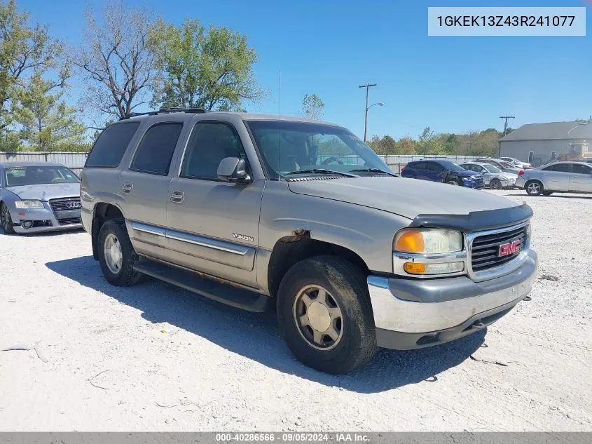 2003 GMC Yukon Sle VIN: 1GKEK13Z43R241077 Lot: 40286566