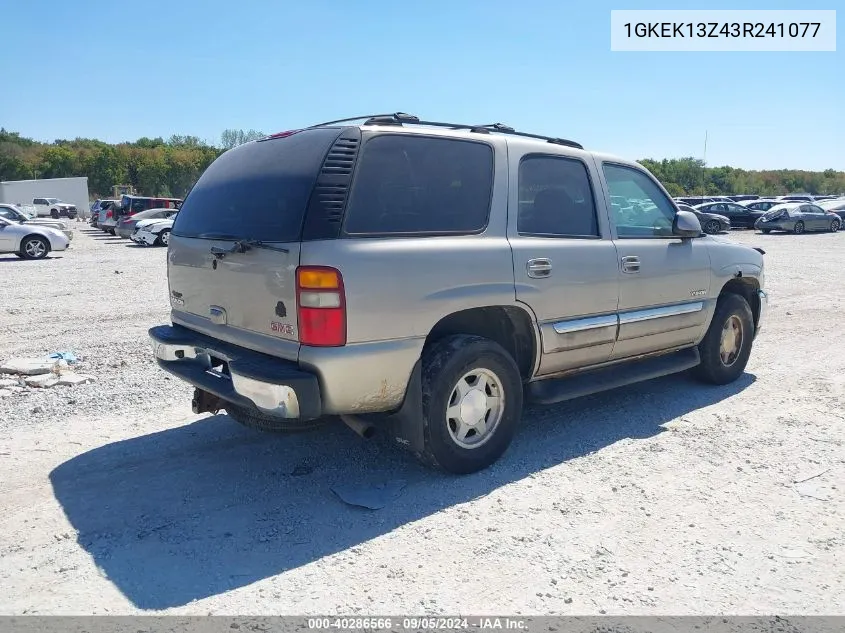 2003 GMC Yukon Sle VIN: 1GKEK13Z43R241077 Lot: 40286566