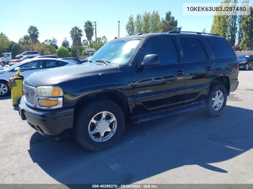 2003 GMC Yukon Denali VIN: 1GKEK63U83J287480 Lot: 40299270