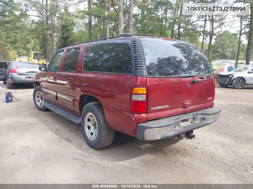 2003 GMC Yukon Xl 1500 Slt VIN: 1GKFK16Z73J278994 Lot: 40549860