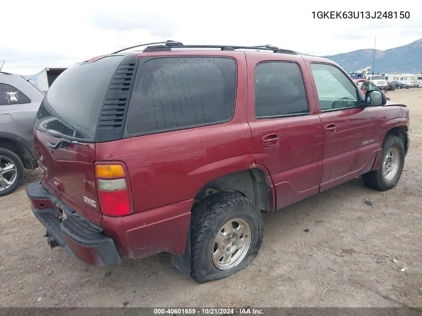 2003 GMC Yukon Denali VIN: 1GKEK63U13J248150 Lot: 40601659