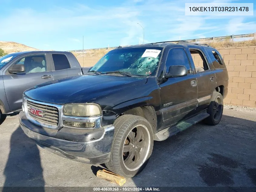 2003 GMC Yukon Slt VIN: 1GKEK13T03R231478 Lot: 40639268