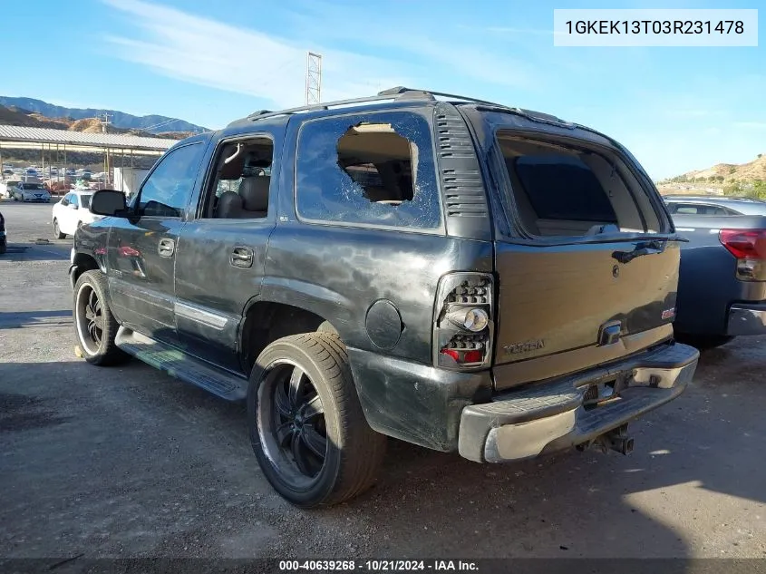 2003 GMC Yukon Slt VIN: 1GKEK13T03R231478 Lot: 40639268