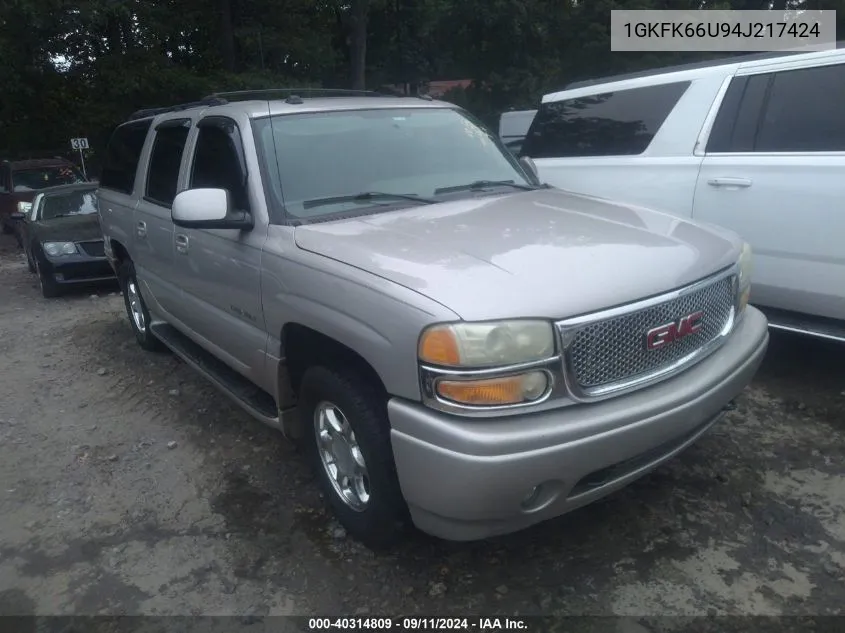 2004 GMC Yukon Xl 1500 Denali VIN: 1GKFK66U94J217424 Lot: 40314809