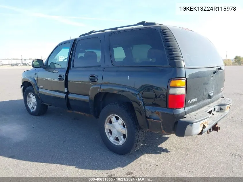 2004 GMC Yukon Slt VIN: 1GKEK13Z24R115978 Lot: 40631655