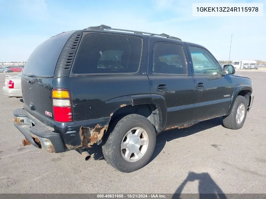 2004 GMC Yukon Slt VIN: 1GKEK13Z24R115978 Lot: 40631655