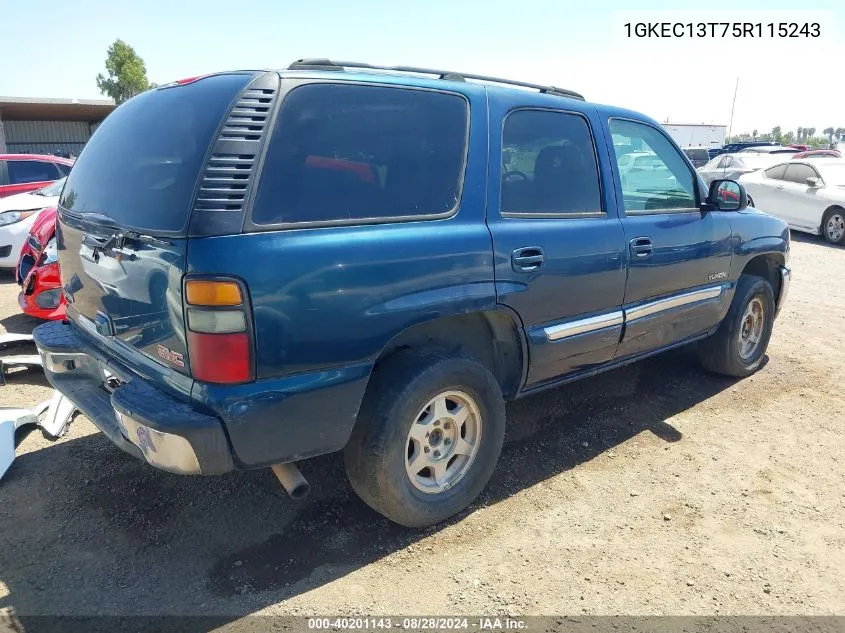 2005 GMC Yukon Sle VIN: 1GKEC13T75R115243 Lot: 40201143