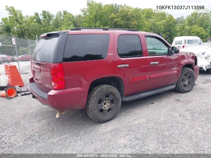 2007 GMC Yukon Slt VIN: 1GKFK13037J113598 Lot: 40035974