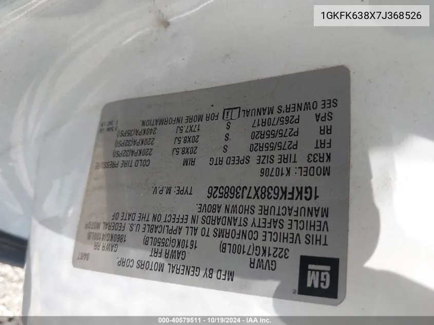 1GKFK638X7J368526 2007 GMC Yukon Denali