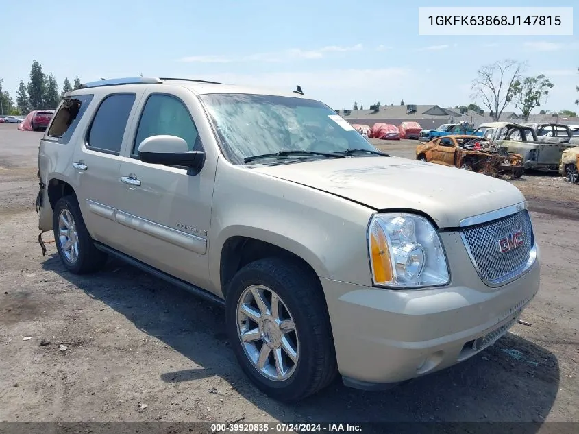 2008 GMC Yukon Denali VIN: 1GKFK63868J147815 Lot: 39920835