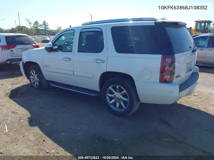 2008 GMC Yukon Denali VIN: 1GKFK63868J108352 Lot: 40722623