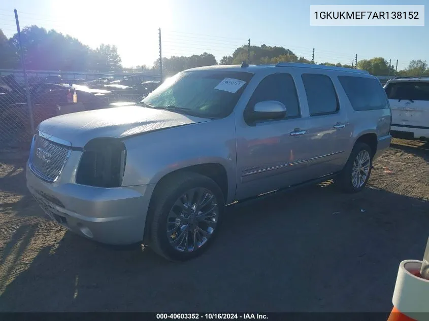 2010 GMC Yukon Xl 1500 Denali VIN: 1GKUKMEF7AR138152 Lot: 40603352