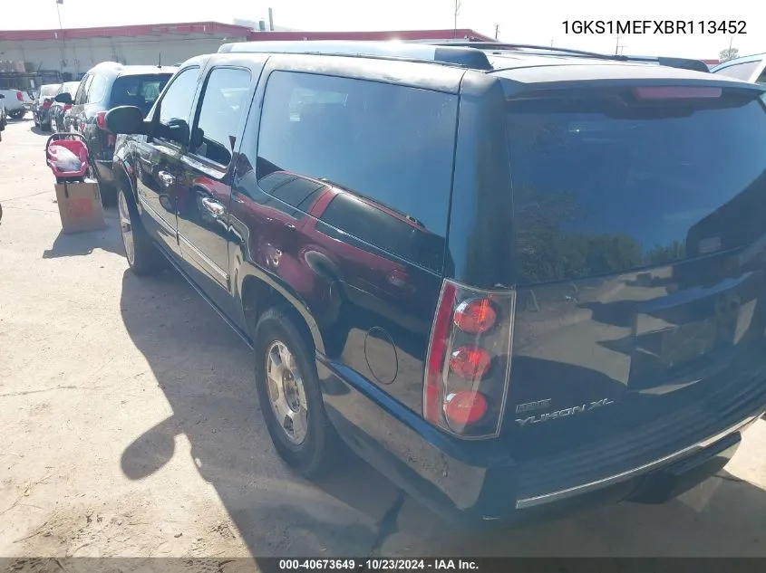 2011 GMC Yukon Xl 1500 Denali VIN: 1GKS1MEFXBR113452 Lot: 40673649