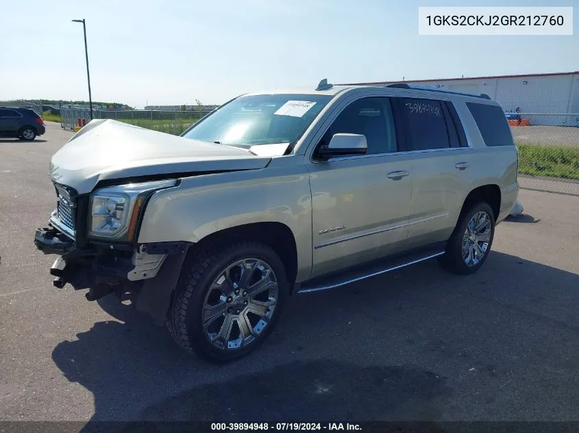 2016 GMC Yukon Denali VIN: 1GKS2CKJ2GR212760 Lot: 39894948