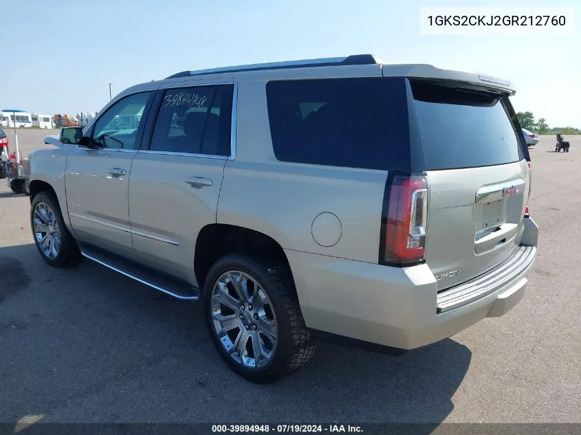 2016 GMC Yukon Denali VIN: 1GKS2CKJ2GR212760 Lot: 39894948