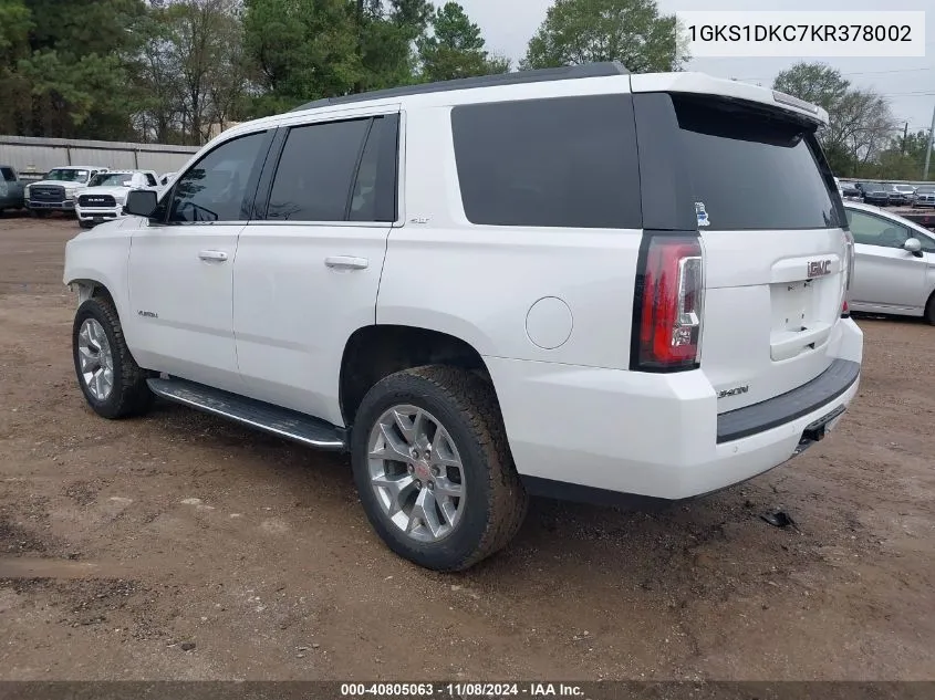 2019 GMC Yukon Slt Standard Edition VIN: 1GKS1DKC7KR378002 Lot: 40805063