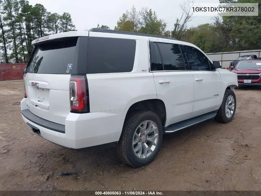 2019 GMC Yukon Slt Standard Edition VIN: 1GKS1DKC7KR378002 Lot: 40805063